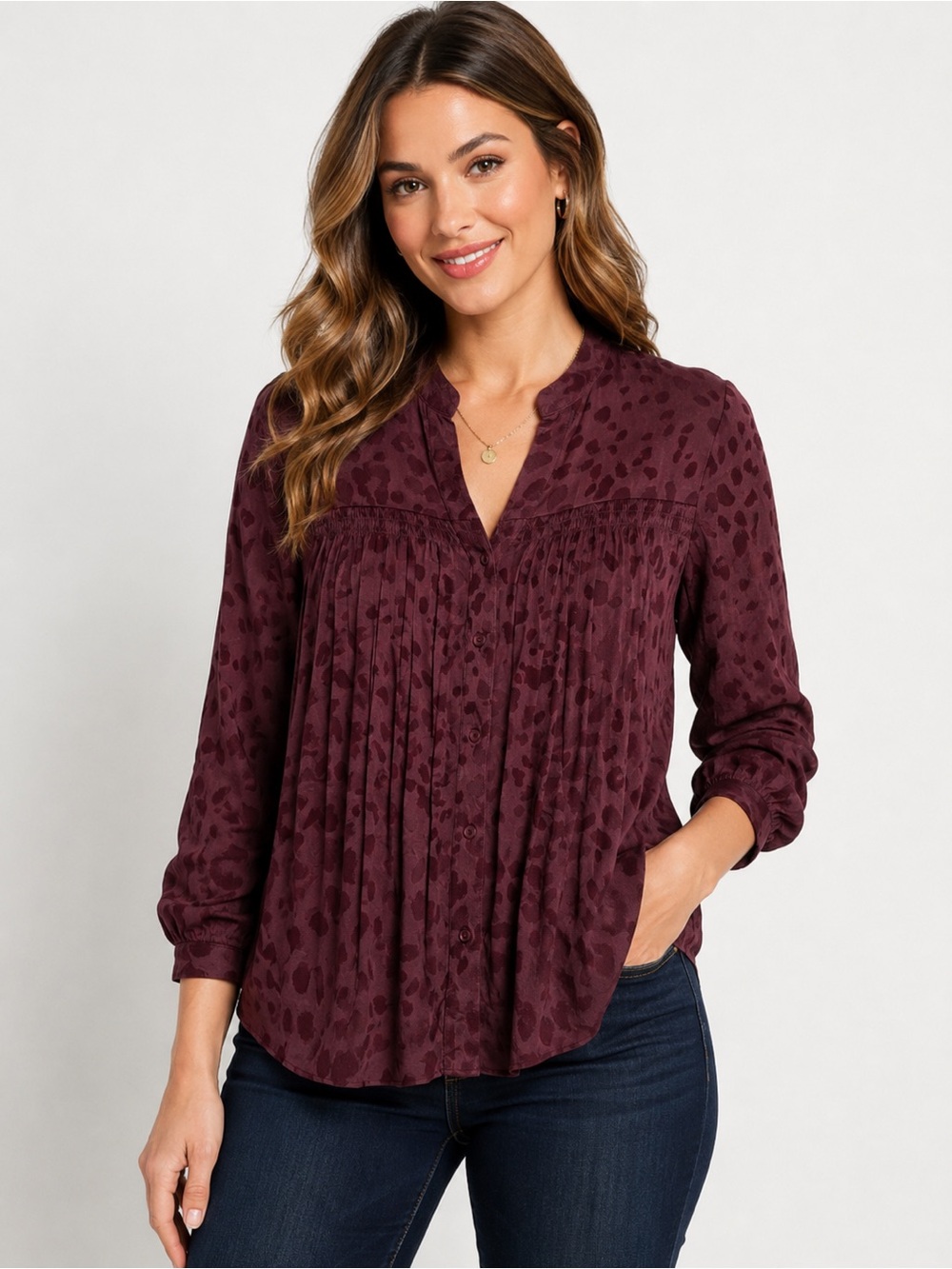 Cloth & Stone Anthropology  Brand Women’s Burgundy V-Neck Button Front Blouse XS